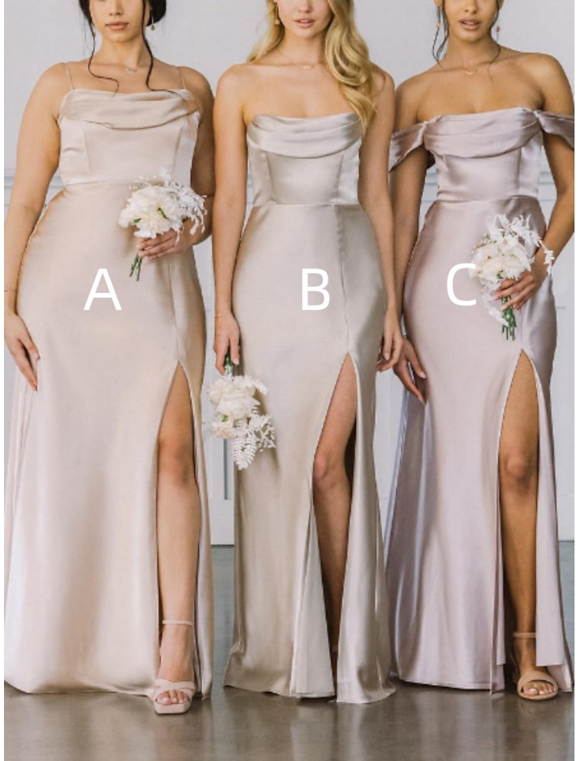 Sheath/Column Satin Off-the-Shoulder Sleeveless Floor-length Long Bridesmaid Dresses With Split Side