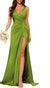 A Line/Princess V Neck Sleeveless Floor-Length Bridesmaid Dresses with Split