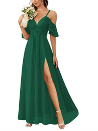 A Line/Princess Off-the-Shoulder Floor-Length Bridesmaid Dresses with Ruched Side Split