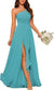 A-Line/Princess One-Shoulder Sleeveless Floor-Length Bridesmaid Dress with Split Side