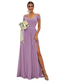 A-Line/Princess Off-the-shoulder Sleeveless Floor   Length Bridesmaid Dresses  Chiffon with Ruffles