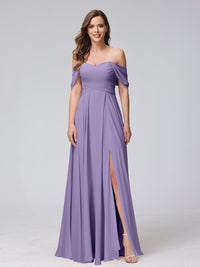 A-Line/Princess Off-the-Shoulder Sleeveless Floor-Length Bridemaid Dresses with Split Side & Ruched