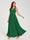 A字型/公主式雪纺V领无袖及地伴娘礼服带褶皱
