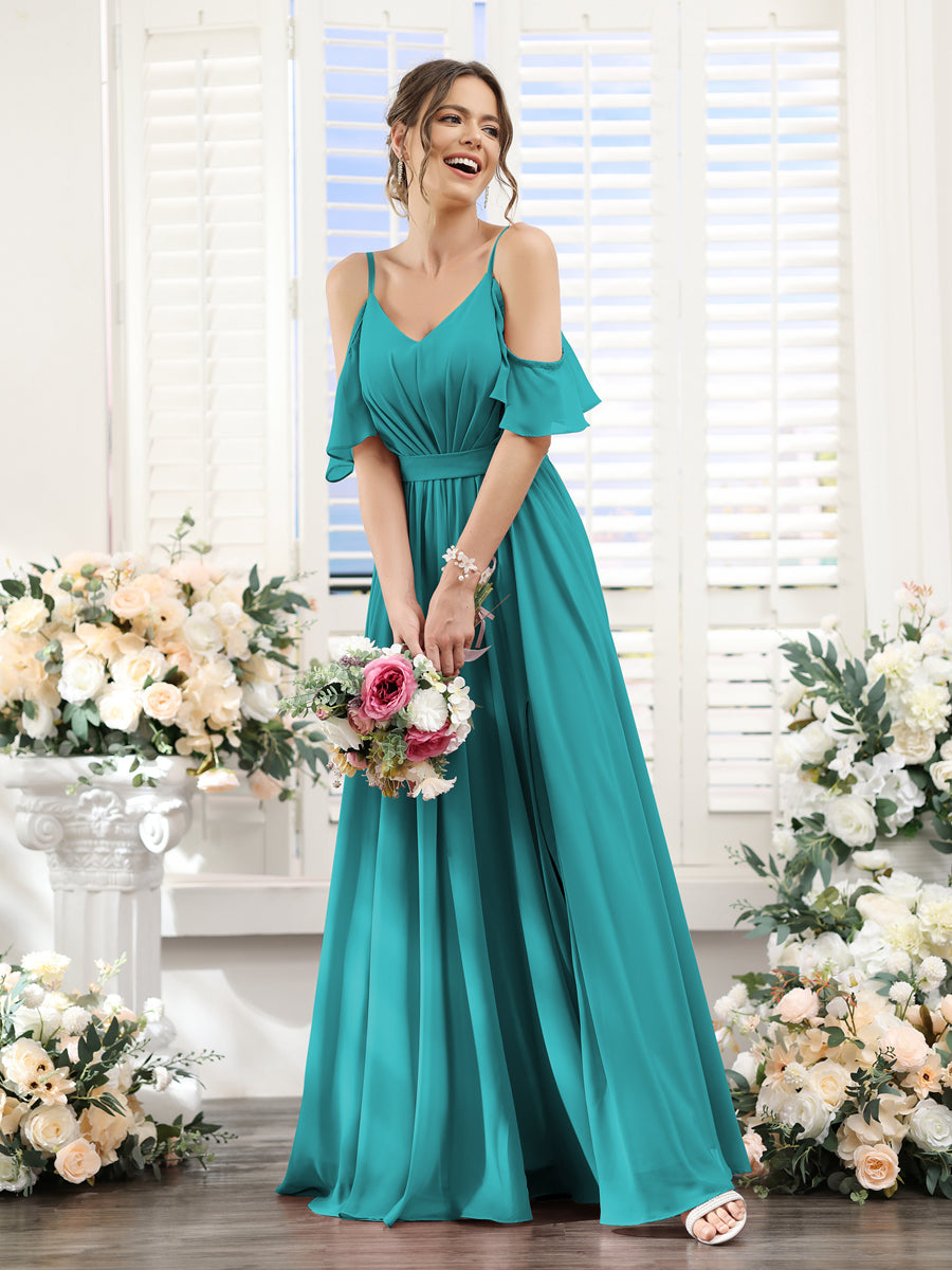 A-Line/Princess Spaghetti Straps Floor-Length Chiffon Bridesmaid Dress – Nafori