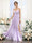 A字/公主式V领吊带无袖及地雪纺伴娘礼服，带开衩