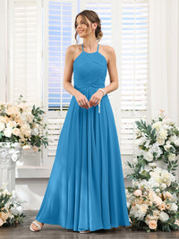 A-Line/Princess Halter Sleeveless Floor-Length Chiffon Bridesmaid Dresses with Ruched