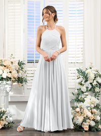 A-Line/Princess Halter Sleeveless Floor-Length Chiffon Bridesmaid Dresses with Ruched