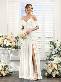 A-Line/Princess V-Neck Spaghetti Straps Floor-Length Bridesmaid Dresses with Pockets