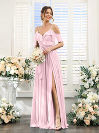 A-Line/Princess V-Neck Spaghetti Straps Floor-Length Bridesmaid Dresses with Pockets