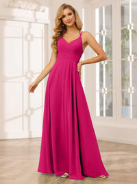 A-Line/Princess V-Neck Sleeveless Floor-Length Bridesmaid Dresses with Ruffles
