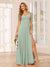 A-Line/Princess V-Neck Short Sleeves Floor-length Bridesmaid Dresses with Split Side