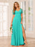 A-Line/Princess V-Neck Short Sleeves Floor-length Bridesmaid Dresses with Split Side