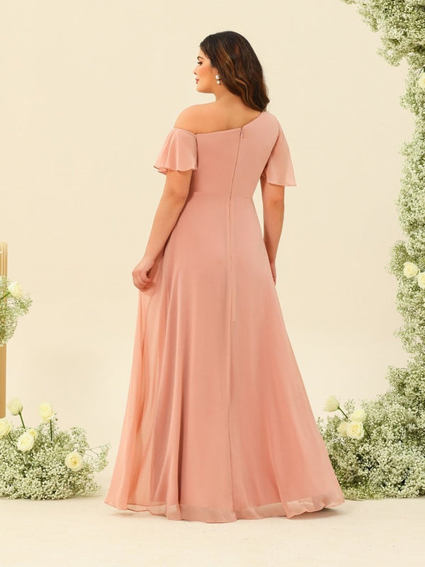 A-Line/Princess One-Shoulder Floor-Length Split Side Plus Size Bridesm