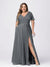 A Line/Princess V-Neck Short Sleeves Plus Size Bridesmaid Dresses with Split Side