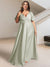A-Line/Princess V-Neck Short Sleeves Silk Satin Plus Size Bridesmaid Dresses with Pockets