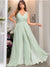 Pantsuit/Jumpsuit V-Neck Sleeveless Unique Chiffon Floor-Length Plus Size Bridesmaid Dresses with Ruffles