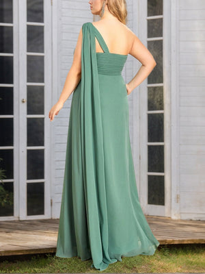 A-Line/Princess One-Shoulder Sleeveless Floor-Length Plus Size Bridesmaid Dress With Ruched