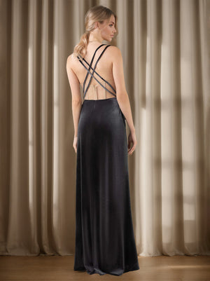 A Line/Princess Square Sleeveless Floor-Length Velvet Bridesmaid Dresses with Ruffles