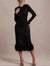 Mermaid Cocktail Dresses Sparkling Party Dress Long Sleeve Tea Length Sequin Feather Black Dress