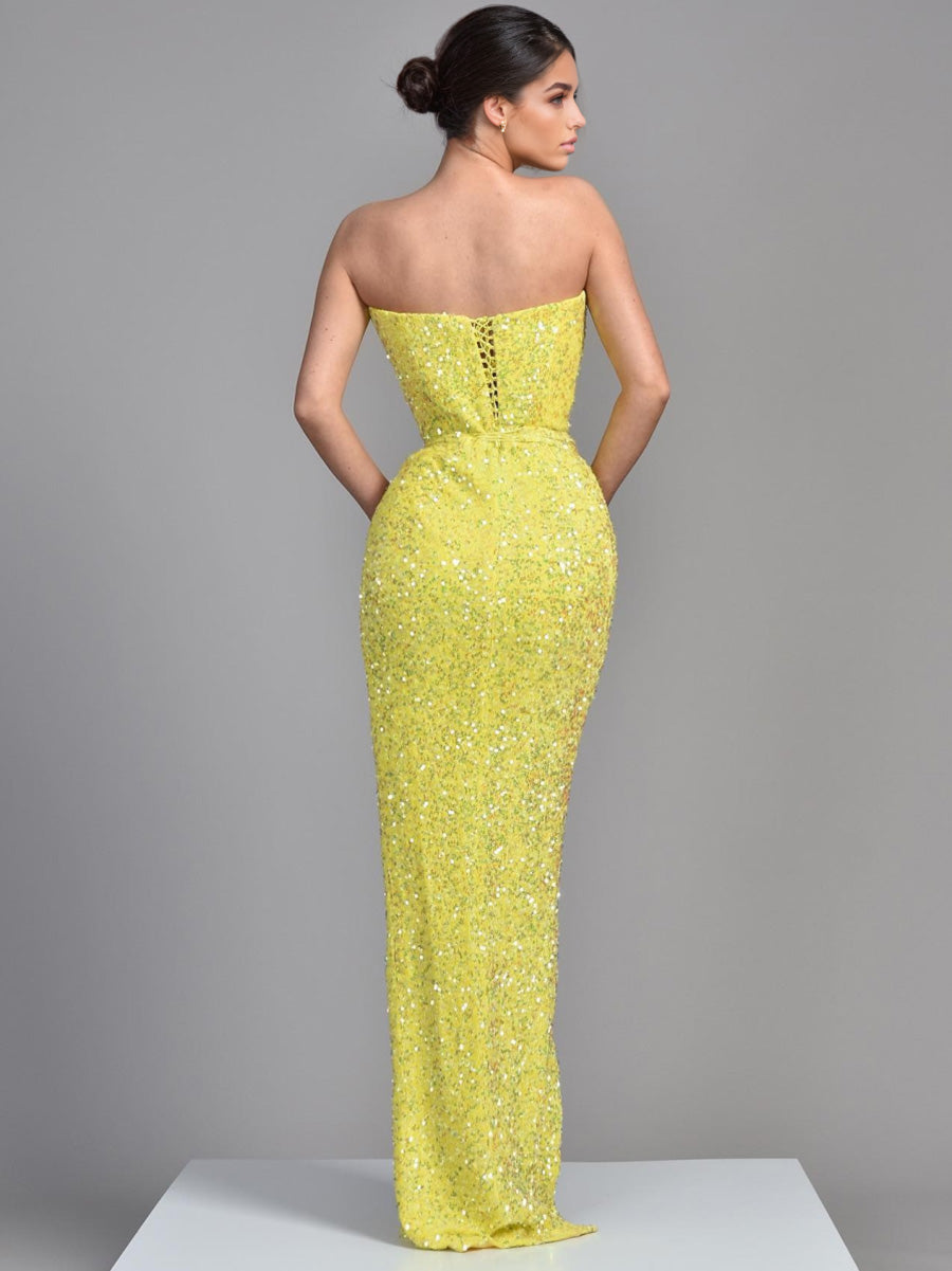 Sheath/Column Sequins Sweetheart Sleeveless Floor-Length High Side Split&Pleats Evening Dress With Back Lace-Up