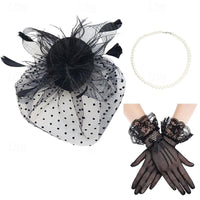 Vintage 1950s Tiara Gloves Necklace Accessories Set