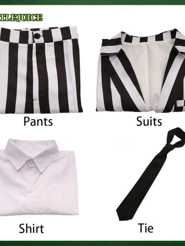 Halloween Classic Black and White Striped Men's Suits Horror Movie Cosplay Costume