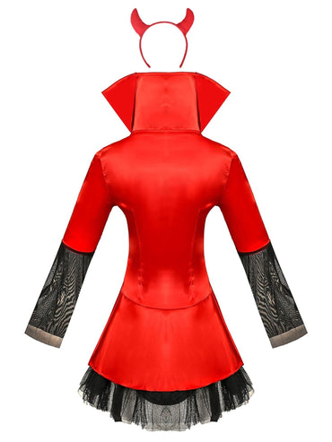 Halloween Devil Strap V-Neck Half Sleeves Mini Sexy Cute Costume Dress Set