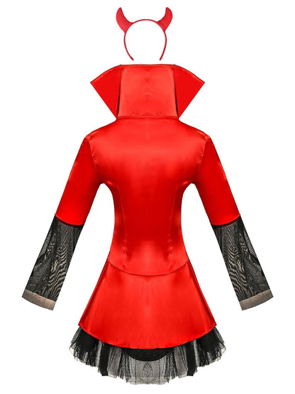 Halloween Devil Strap V-Neck Half Sleeves Mini Sexy Cute Costume Dress Set