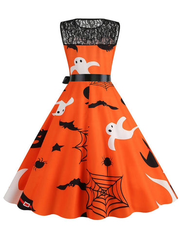 A-Line/Princess Round-Neck Sleeveless Knee-Length Halloween Performance Costumes Dress with Bowknot