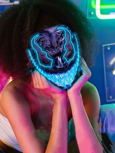 Halloween LED Dark Evil Neon Glowing Devil Mask Masquerade Props