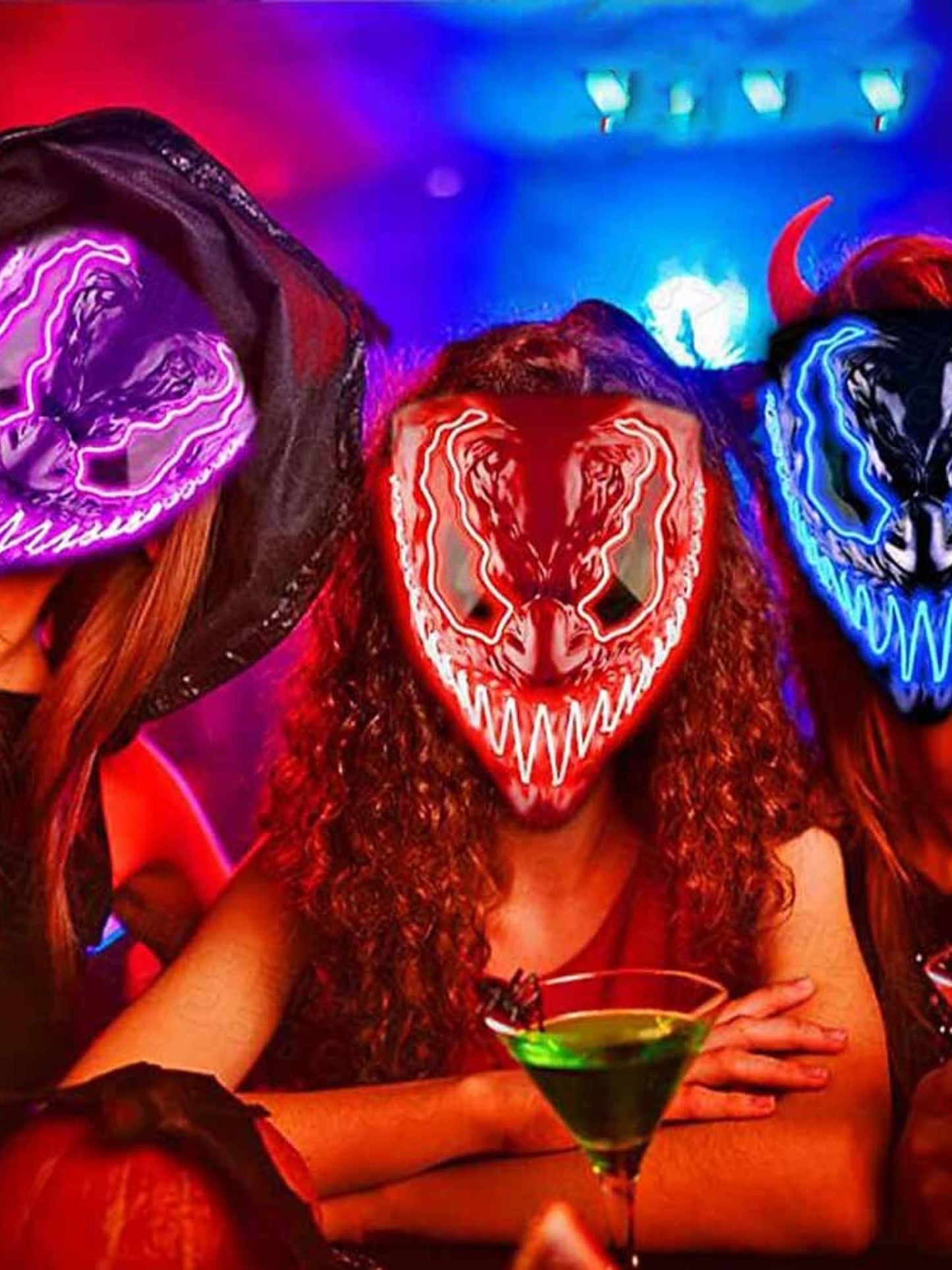 Halloween LED Dark Evil Neon Glowing Devil Mask Masquerade Props