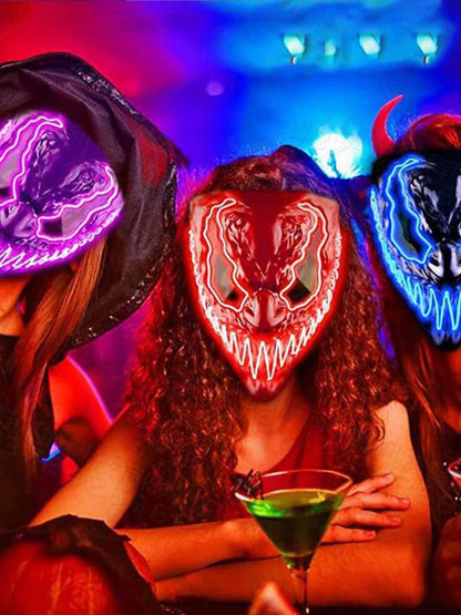 Halloween LED Dark Evil Neon Glowing Devil Mask Masquerade Props