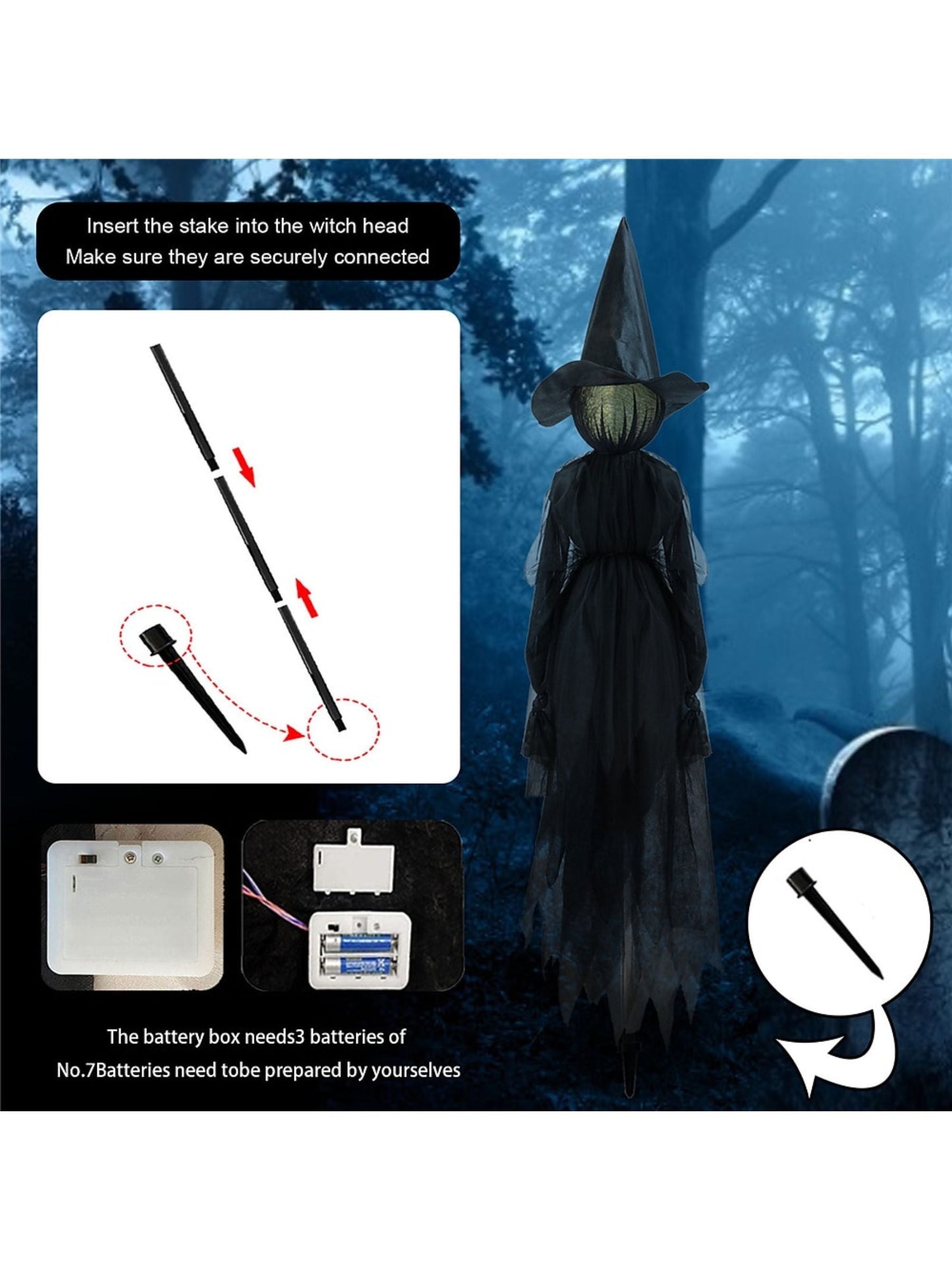 Halloween Colorful Gradient Voice Control Witch Ghost Spooky Hanging Decoration Props