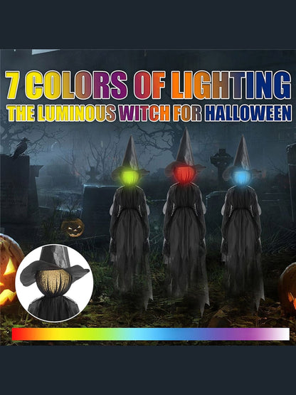 Halloween Colorful Gradient Voice Control Witch Ghost Spooky Hanging Decoration Props