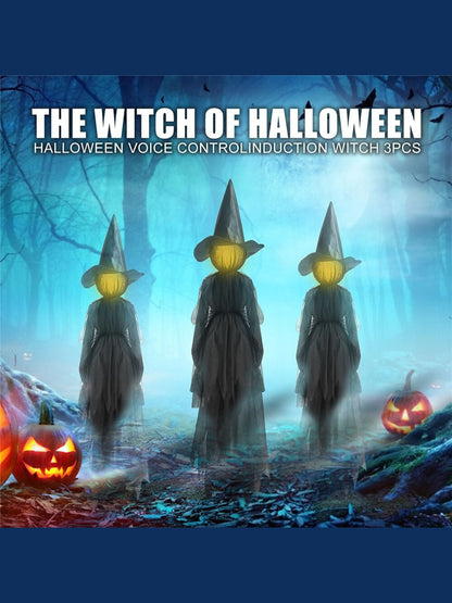 Halloween Colorful Gradient Voice Control Witch Ghost Spooky Hanging Decoration Props