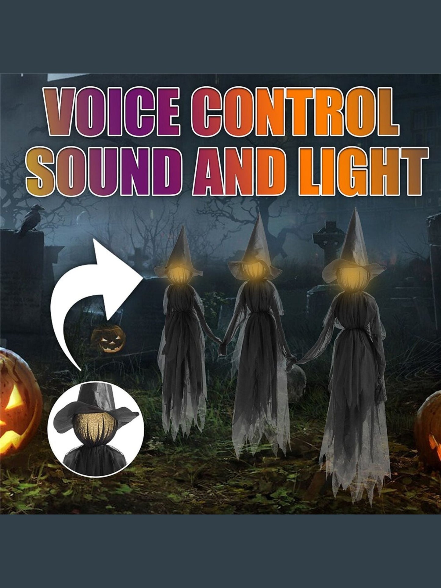 Halloween Colorful Gradient Voice Control Witch Ghost Spooky Hanging Decoration Props