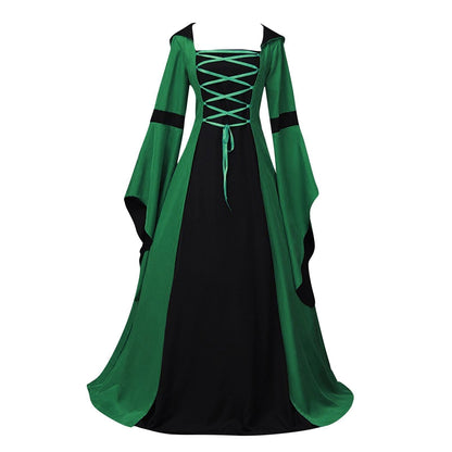 Retro Vintage Medieval A-Line/Princess Square Neck Long Sleeves Floor-Length Royal Halloween Performance Costumes Dress