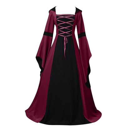 Retro Vintage Medieval A-Line/Princess Square Neck Long Sleeves Floor-Length Royal Halloween Performance Costumes Dress