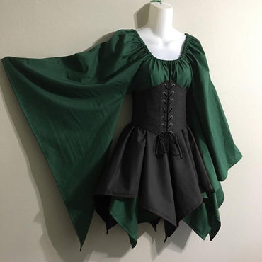 Women's Medieval Vintage Short / Mini Ren Faire Princess Viking Ranger Archery Celtic Pirate Fantasy Party / Cocktail Dress
