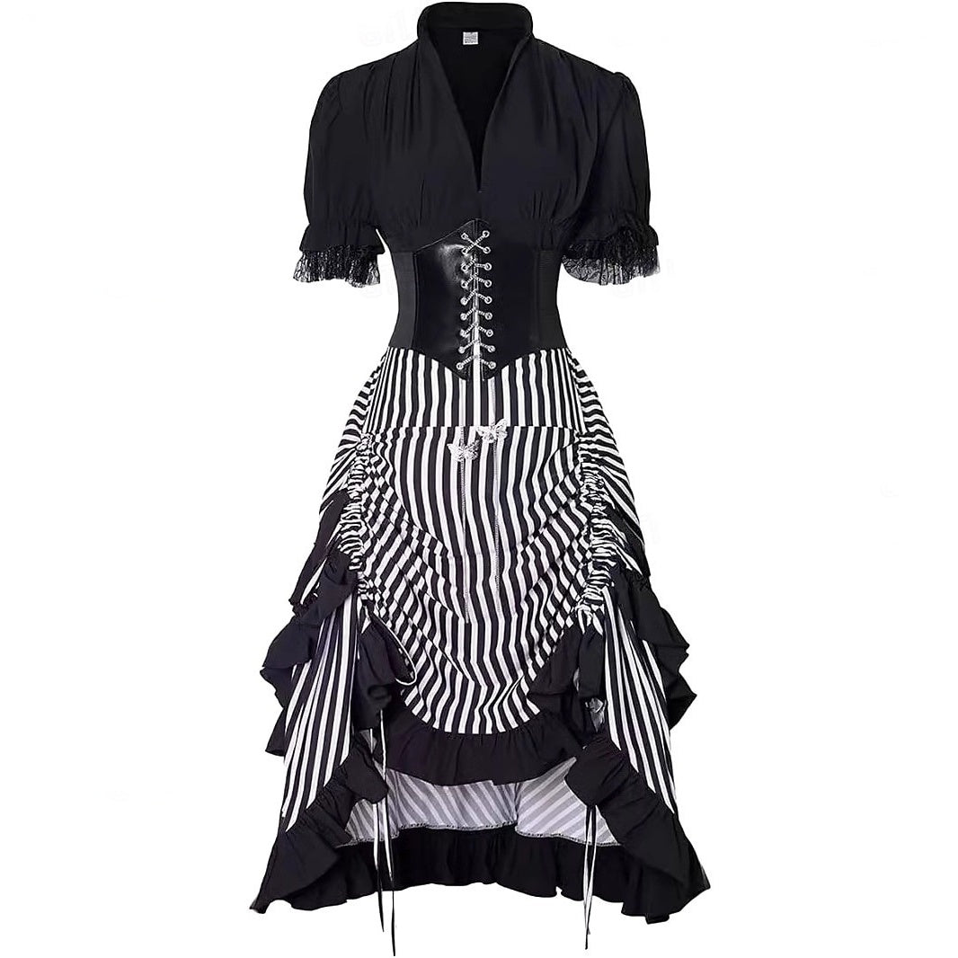 A-Line/Princess V-Neck Short Sleeves Asymmetrical Retro Vintage Steampunk Pirate Royal Halloween Carnival Party Dress