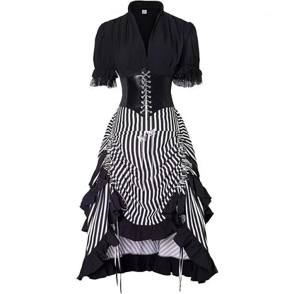 A-Line/Princess V-Neck Short Sleeves Asymmetrical Retro Vintage Steampunk Pirate Royal Halloween Carnival Party Dress