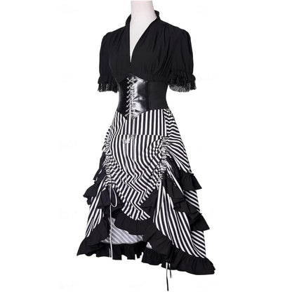A-Line/Princess V-Neck Short Sleeves Asymmetrical Retro Vintage Steampunk Pirate Royal Halloween Carnival Party Dress