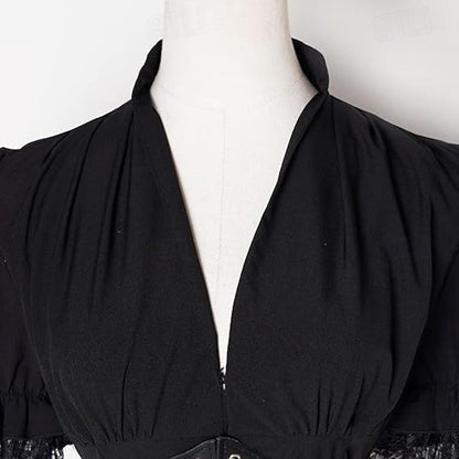 A-Line/Princess V-Neck Short Sleeves Asymmetrical Retro Vintage Steampunk Pirate Royal Halloween Carnival Party Dress