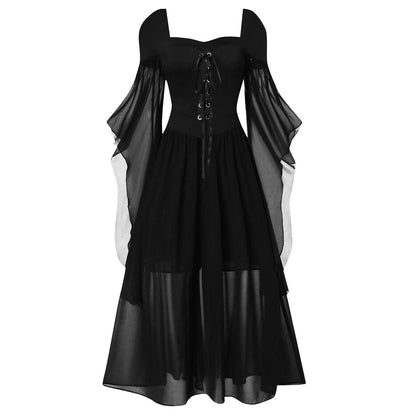 A-Line/Princess Sweetheart Neck Long Sleeves Floor-Length Retro Vintage Punk & Gothic Medieval Dress