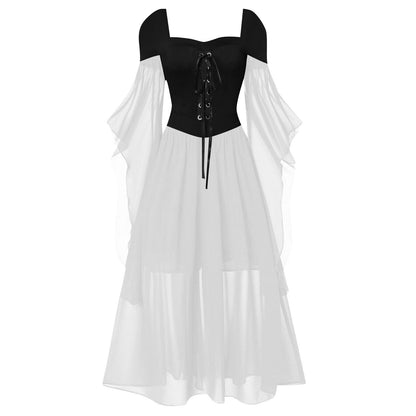 A-Line/Princess Sweetheart Neck Long Sleeves Floor-Length Retro Vintage Punk & Gothic Medieval Dress