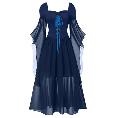 A-Line/Princess Sweetheart Neck Long Sleeves Floor-Length Retro Vintage Punk & Gothic Medieval Dress
