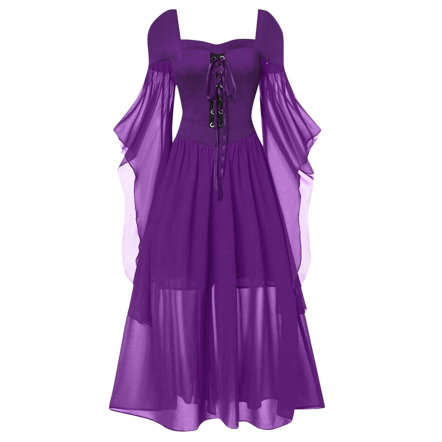 A-Line/Princess Sweetheart Neck Long Sleeves Floor-Length Retro Vintage Punk & Gothic Medieval Dress