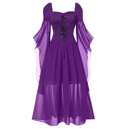 A-Line/Princess Sweetheart Neck Long Sleeves Floor-Length Retro Vintage Punk & Gothic Medieval Dress