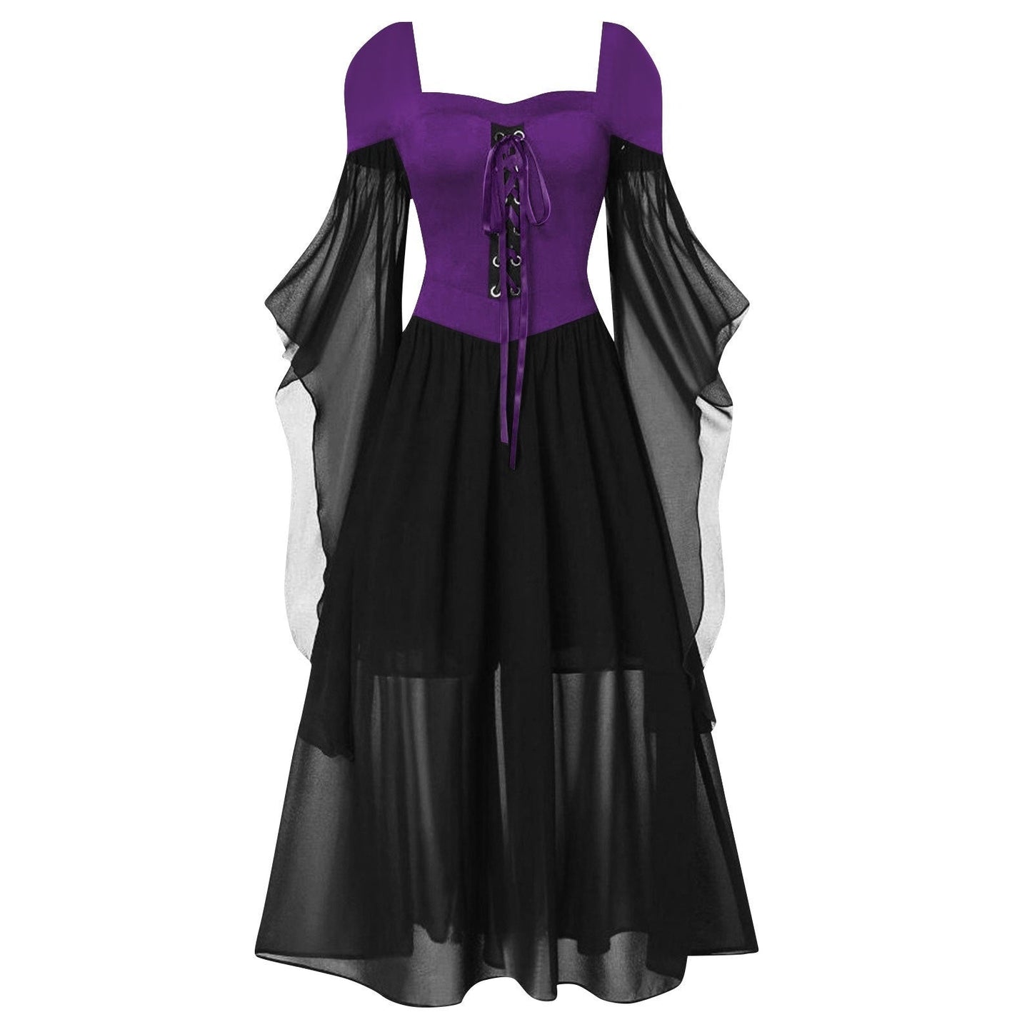 A-Line/Princess Sweetheart Neck Long Sleeves Floor-Length Retro Vintage Punk & Gothic Medieval Dress