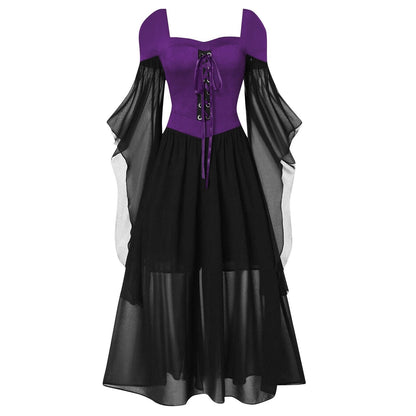 A-Line/Princess Sweetheart Neck Long Sleeves Floor-Length Retro Vintage Punk & Gothic Medieval Dress